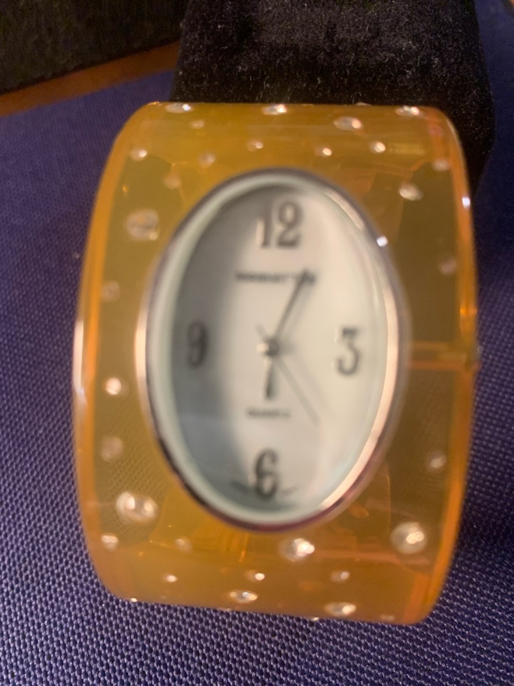 Amber Resin Bangle Watch with Oval Dial